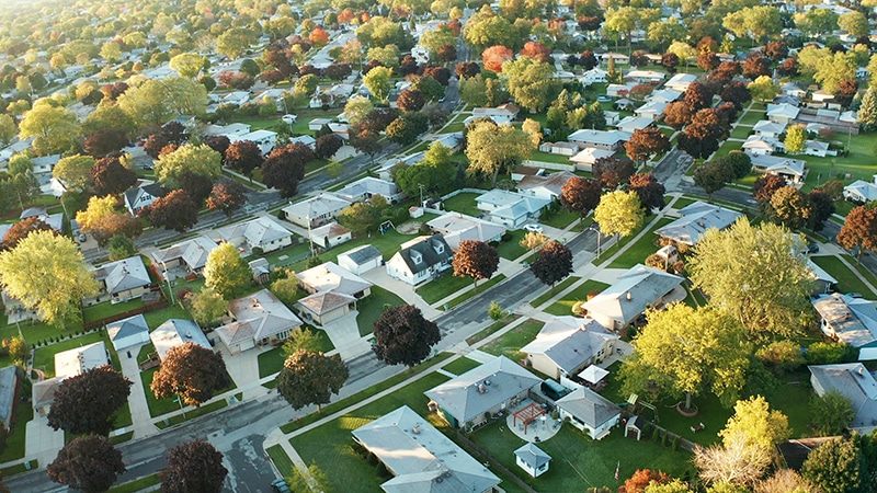 Cetan Funds aid in Residential Bridge Loans Aerial view of residential houses