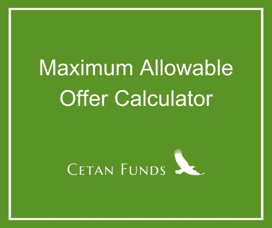 "Maximum Allowable Offer Calculator" in white text above the Cetan Funds logo