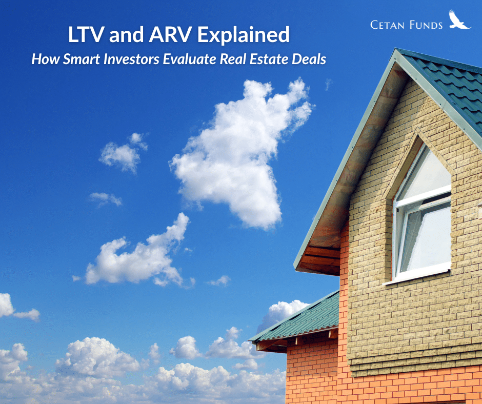 "LTV and ARV Explained: How Smart Investors Evaluate Real Estate Deals" in text above an exterior photo of a home roofline
